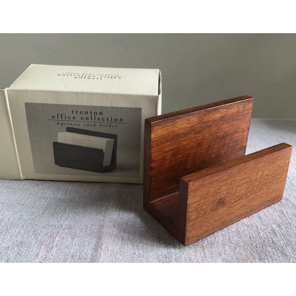 Vintage Pier 1 Trenton Office Collection Wood Business Card Holder NIB